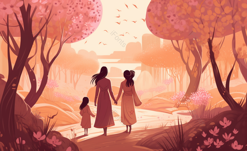 母亲节卡通手绘康乃馨素材路边妈妈的背影,插画/手绘图,插画/手绘图库,插画/手绘图下载,插画/手绘